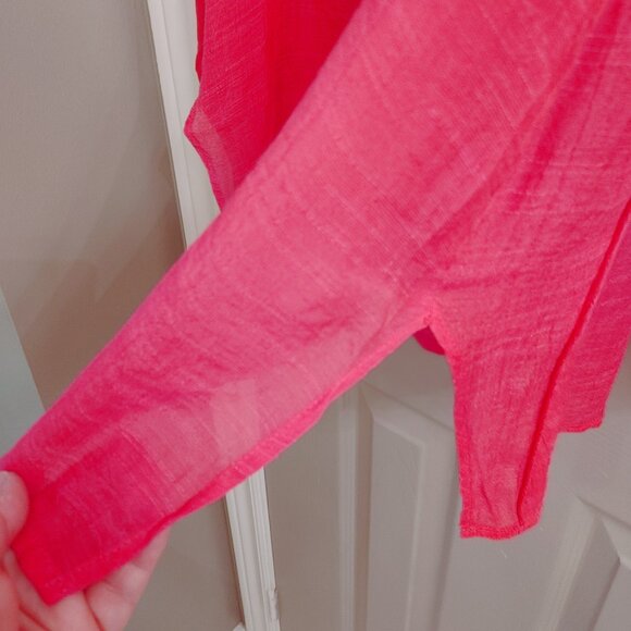 NWT HOT PINK RED CORAL BUTTON DOWN TOP WITH LACE FLORAL PANELS SIZE SMALL - Picture 6 of 12